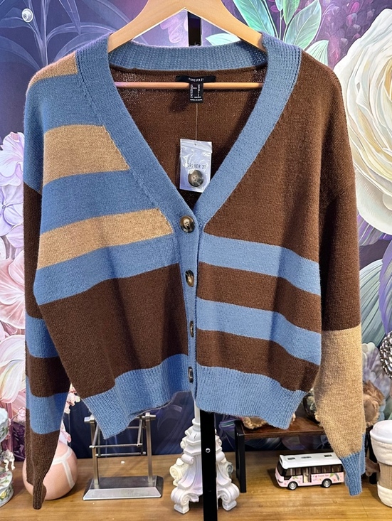Forever 21 Sweaters - Forever 21 S Cardigan Colorblock Striped Oversized Grandpa Coastal Preppy Knit